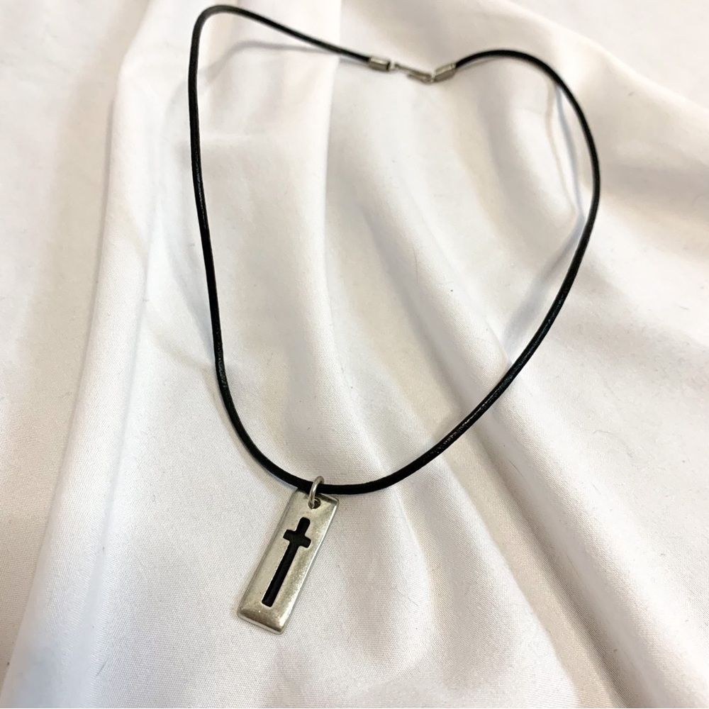 Corded Cross Metal Charm Necklace